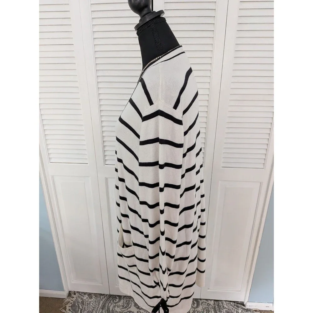 Talbots Oprah Magazine Collection Cardigan Women's XL Cream Black Stripe Sweater